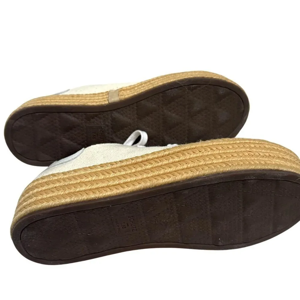 Schutz Luana Espadrille Platform Shoes Womens Size 7.5B Beige Canvas Lace Up